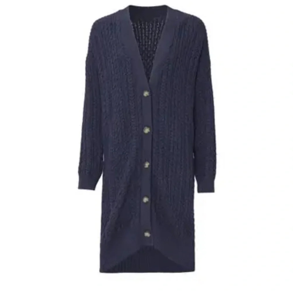 525 America cable knit navy cardigan